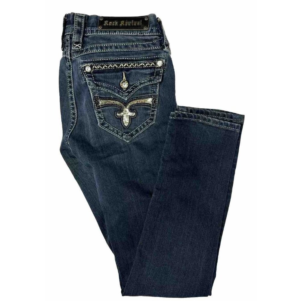 Rock Revival Kate Skinny Woman 28X30 Western Thick Stitch Flap Dark Stretch